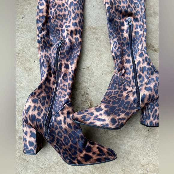 Revamped by Sirens thigh high leopard heel boots Sz 8 - Picture 4 of 12